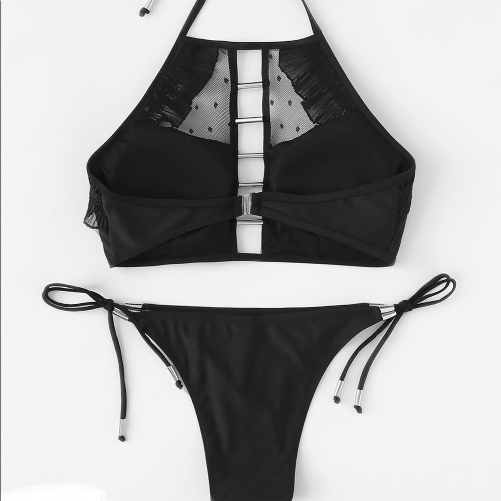 β€οΈ NEW Black Tie Side Contrast Mesh Bikini Set - Picture 3 of 6